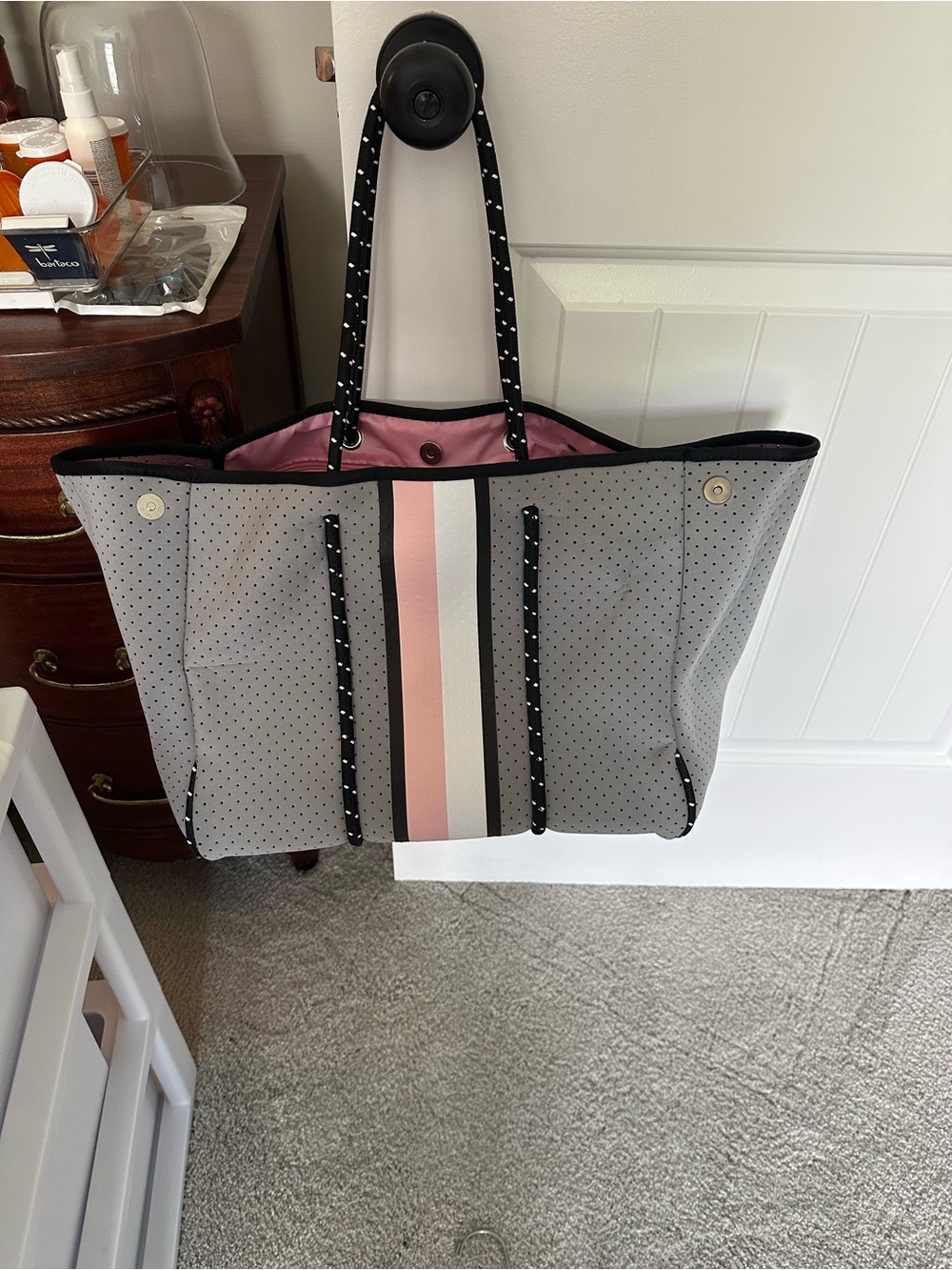 Gray and Pink Striped Tote Bag - Women's Everyday Carry